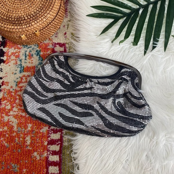 Express Handbags - Vintage Y2K 2000s Express Silver Black Zebra Print Mini Bag Hand Clutch